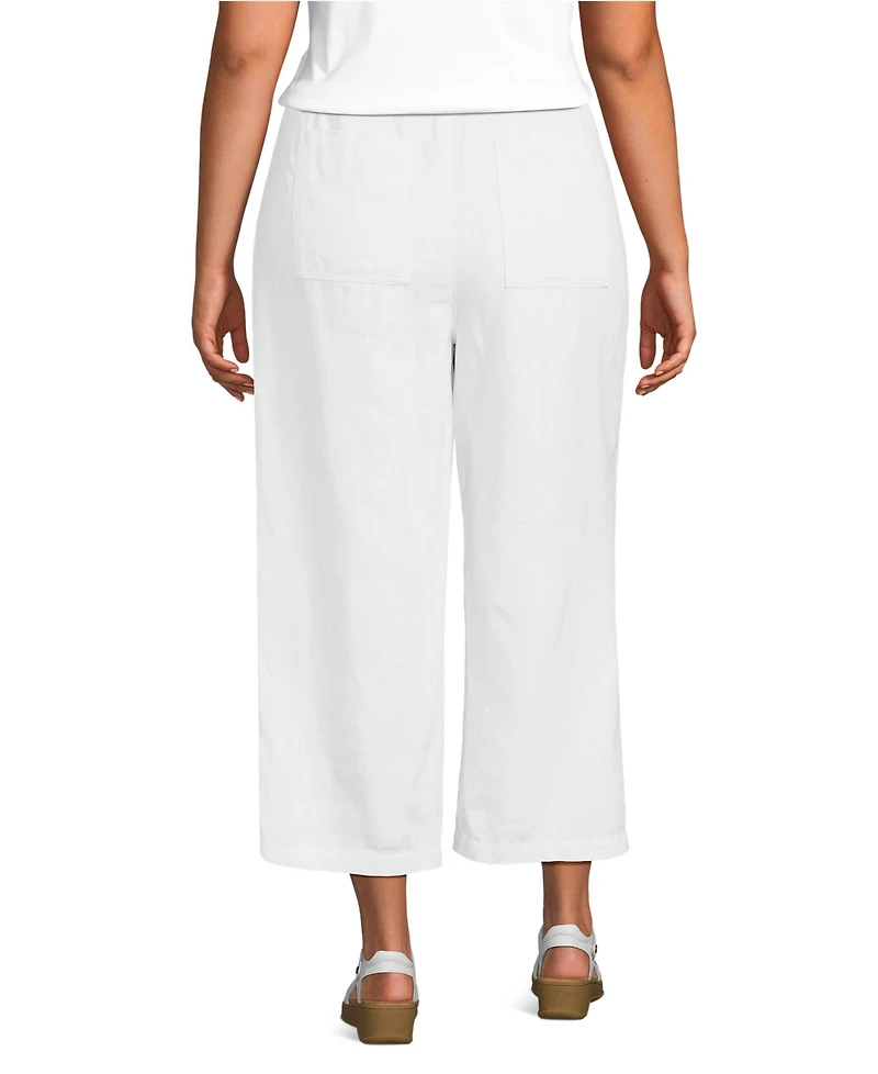 Lands' End Women's High Rise Drawstring Linen Wide Leg Crop Pants