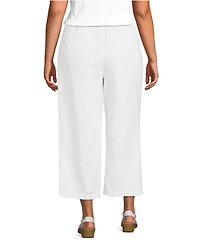 Lands' End Women's High Rise Drawstring Linen Wide Leg Crop Pants