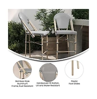 Emma+Oliver Massalia Indoor/Outdoor Bistro Style Bar Stools With Textilene Seat And Metal Frame