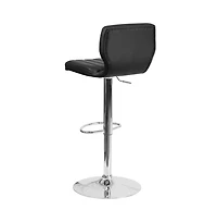 Set Of Two Swivel Bar Stools With Vertical Stitched Back And Adjustable Chrome Base Footrest