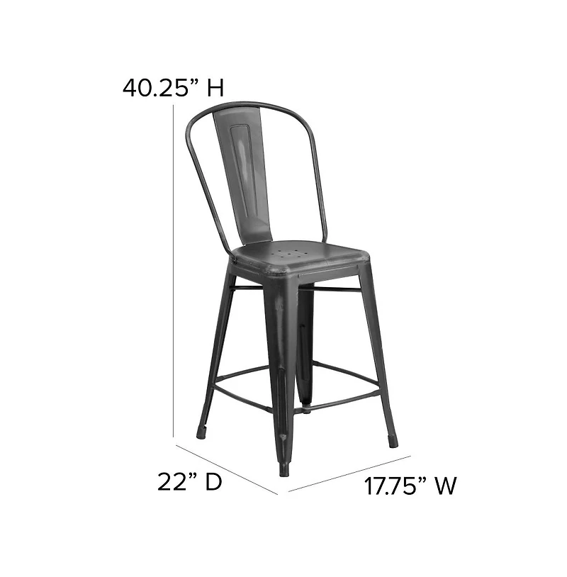 Sabine Metal Indoor-Outdoor Counter Stool With Vertical Slat Back And Integrated Footrest