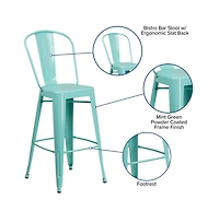 Sabine Metal Indoor-Outdoor Barstool With Vertical Slat Back And Integrated Footrest