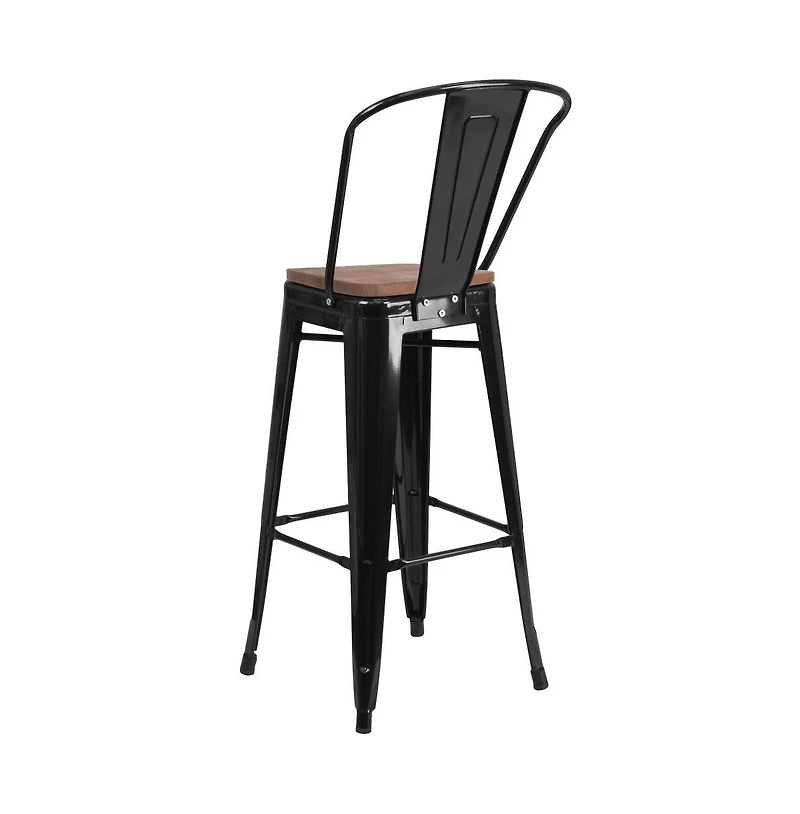 Donnelly Metal Dining Stool With Curved Slatted Back And Textured Wood Seat