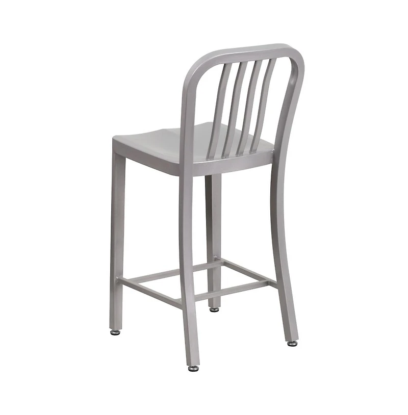 Merrick Lane Santorini Galvanized Steel Indoor/Outdoor Counter Bar Stool With Slatted Back And Powder Coated Finish