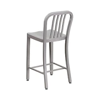 Merrick Lane Santorini Galvanized Steel Indoor/Outdoor Counter Bar Stool With Slatted Back And Powder Coated Finish