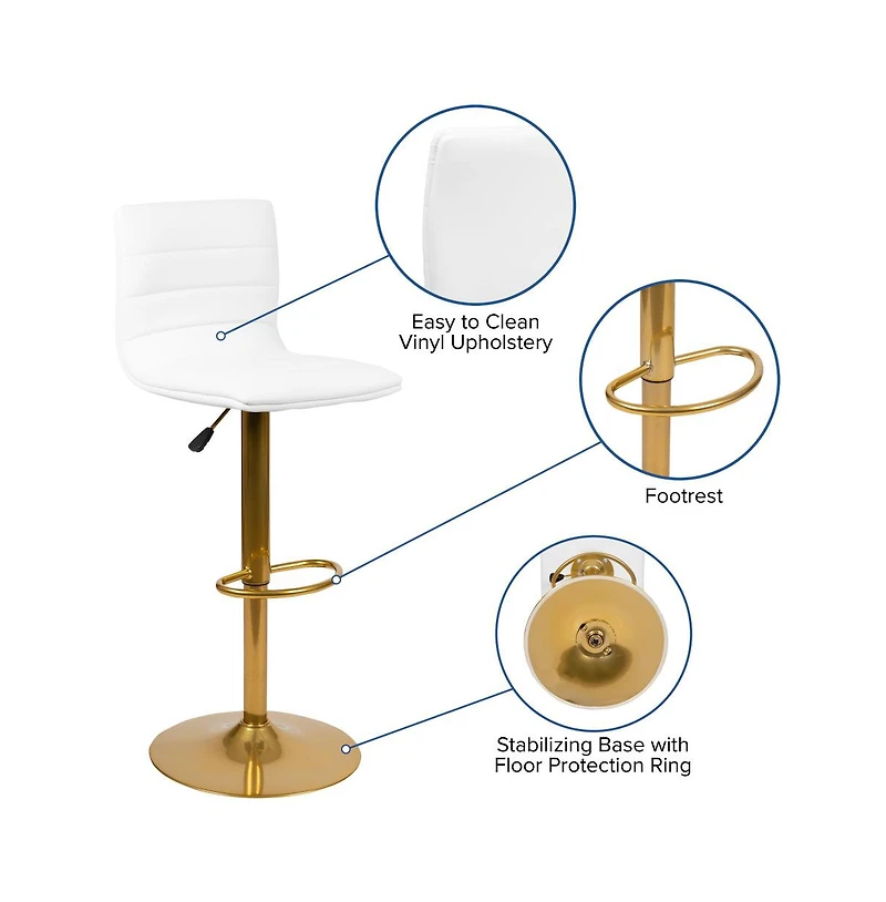 Set Of 2 Contemporary Height Adjustable Swivel Stools With Back And Pedestal Base With Footrest