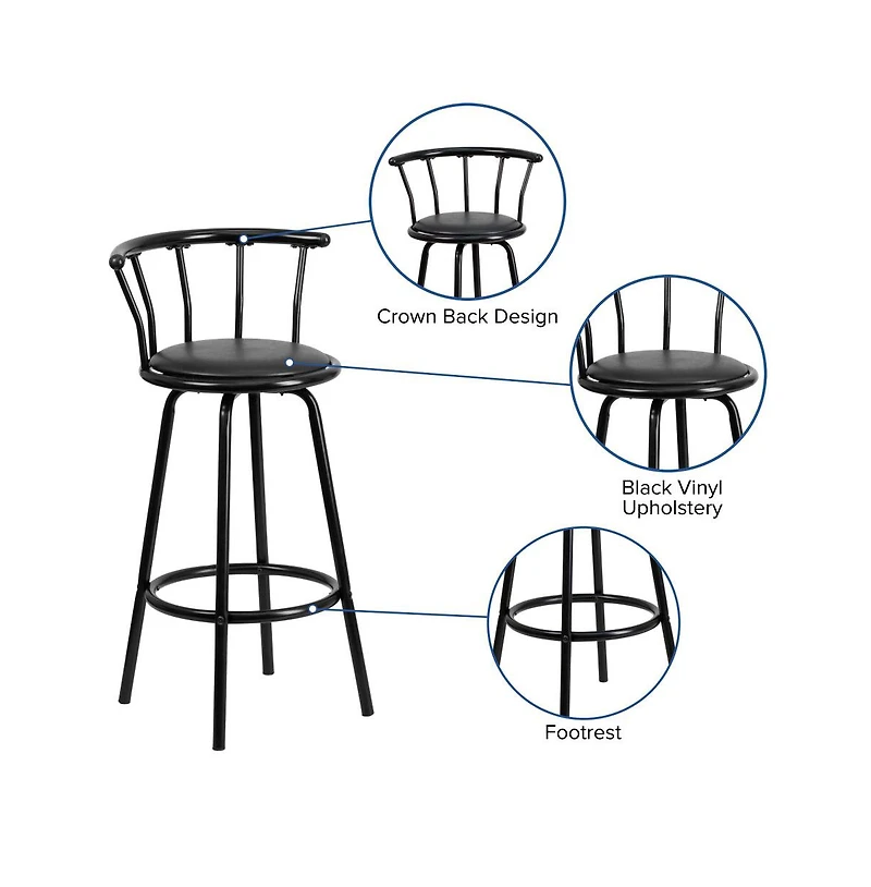 Crown Back Metal Barstool With Vinyl Swivel Seat