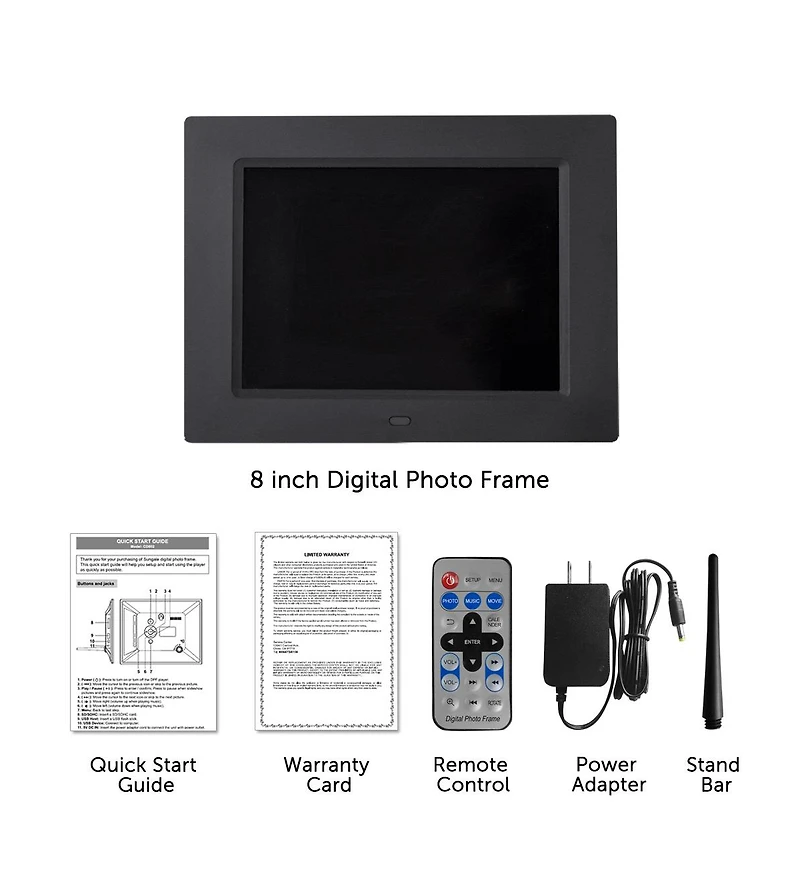 Sungale 8 inch Digital Photo Frame, Black, 800x600 - Photo/Video/Music Support