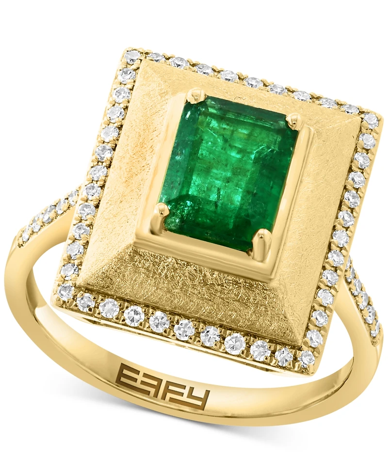 Effy Emerald (1-3/8 ct. t.w.) & Diamond (1/4 ct. t.w.) Pyramid Inspired Statement Ring in 14k Gold