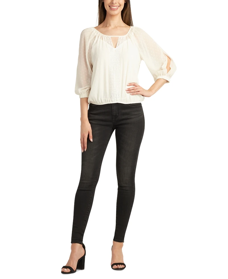 Bcx Juniors' Round-Neck Clip-Dot Cutout Top