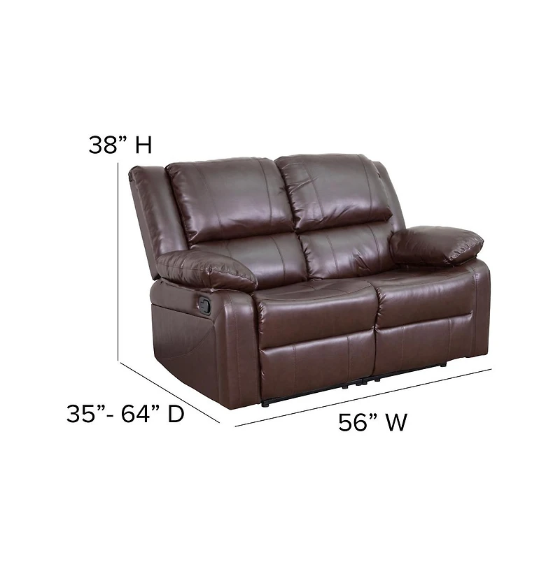 Bustle Back Loveseat With Two Built-In Recliners