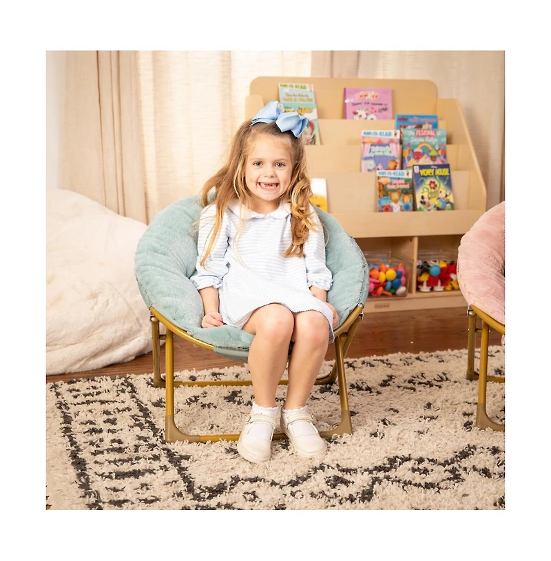 Emma+Oliver Io Kid'S Folding Saucer Chair With Cozy Faux Fur Upholstery And Metal Frame For Playroom, Bedrooms, Nursery And More