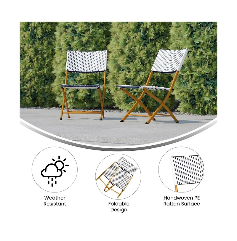 Ciel Set Of Two Folding Bistro Chairs In Pe Rattan With Metal Frames For Indoor And Outdoor Use