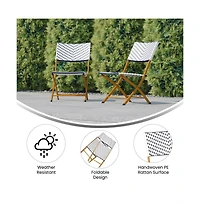 Ciel Set Of Two Folding Bistro Chairs In Pe Rattan With Metal Frames For Indoor And Outdoor Use