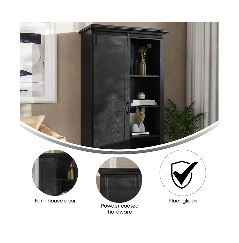 Finnoula Farmhouse Storage Cabinet, Semi-Open With Sliding Barn Door