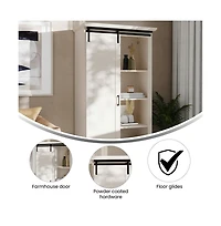 Finnoula Farmhouse Storage Cabinet, Semi-Open Storage With Sliding Barn Door