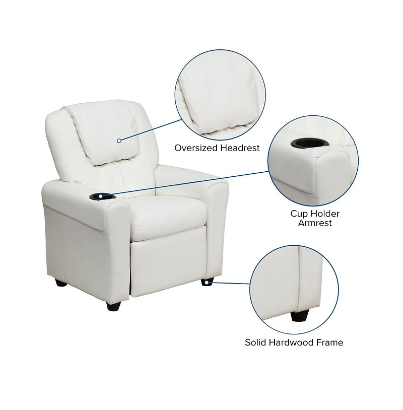 Contemporary Kids Recliner Chair With Cup Holder And Headrest