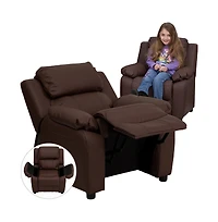 Deluxe Padded Contemporary Kids Recliner With Storage Arms