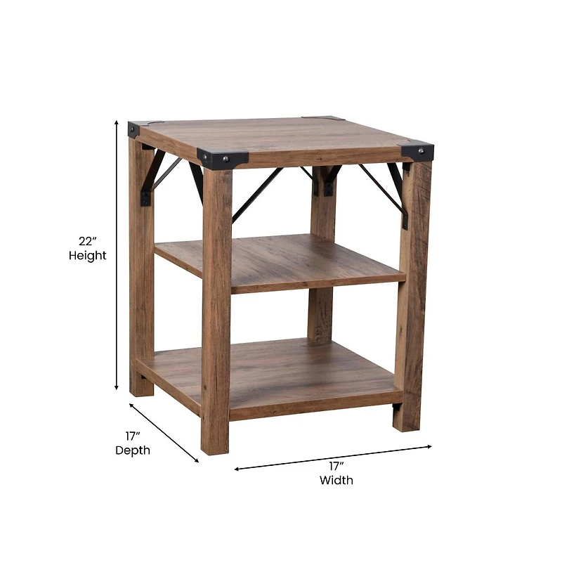 Merrick Lane Green River Modern Farmhouse Engineered Wood End Table With Two Tiered Shelving And Powder Coated Steel Accents