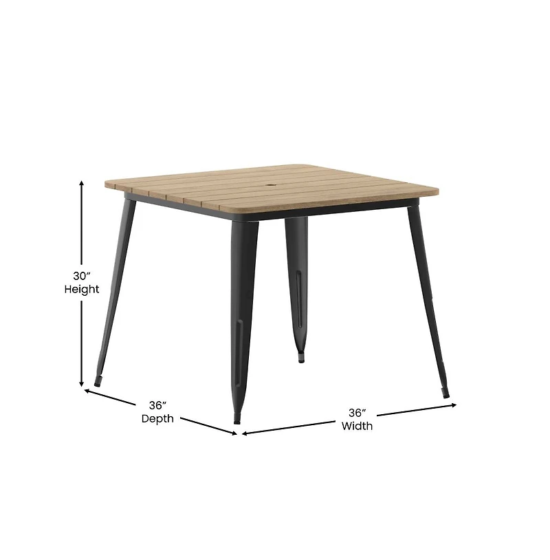 Merrick Lane Dryden Indoor/Outdoor Dining Table With Umbrella Hole, 36" Square All Weather Poly Resin Top And Steel Base