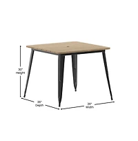 Merrick Lane Dryden Indoor/Outdoor Dining Table With Umbrella Hole, 36" Square All Weather Poly Resin Top And Steel Base
