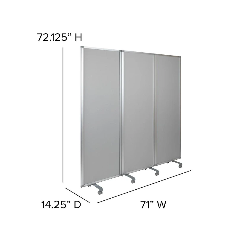 Emma+Oliver Mobile Whiteboard/Cloth 3 Section Partition With Locking Casters, 72"H X 24"W