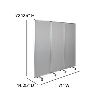 Emma+Oliver Mobile Whiteboard/Cloth 3 Section Partition With Locking Casters, 72"H X 24"W