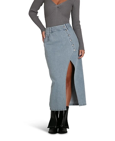 Belle & Bloom Women's Can't Forget You Denim Midi Skirt