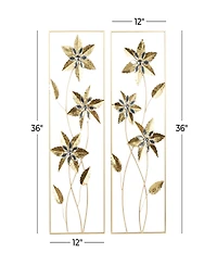 Rosemary Lane Gold Metal Floral Wall Decor with Gold Frame Set of 2 12"W, 36"H
