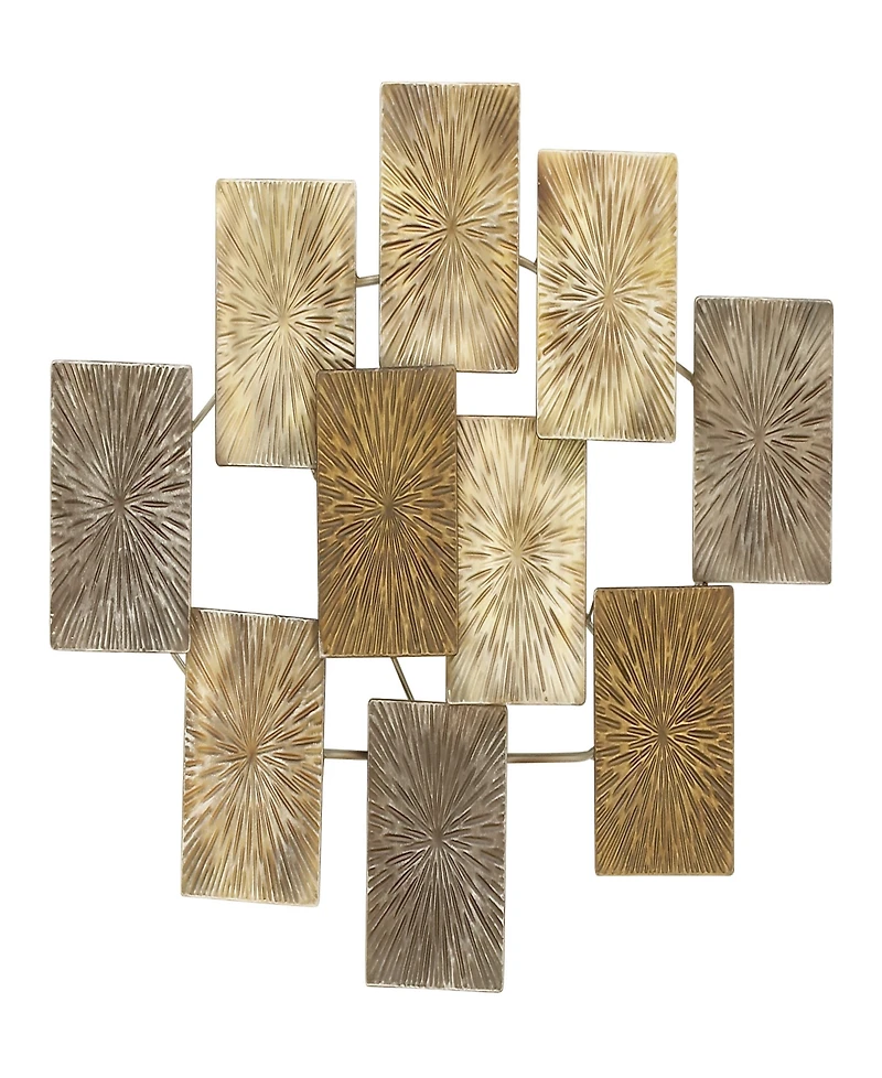 Rosemary Lane Gold Metal Sunburst Carved Overlapping Square Wall Decor, 43" x 3" x 24"
