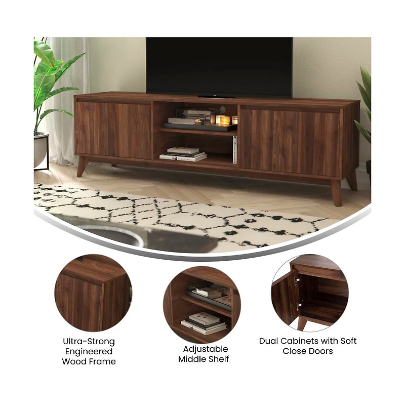 Emma+Oliver Beverly Mid-Century Modern Wooden Tv Stand With Soft Close Doors, Shelf
