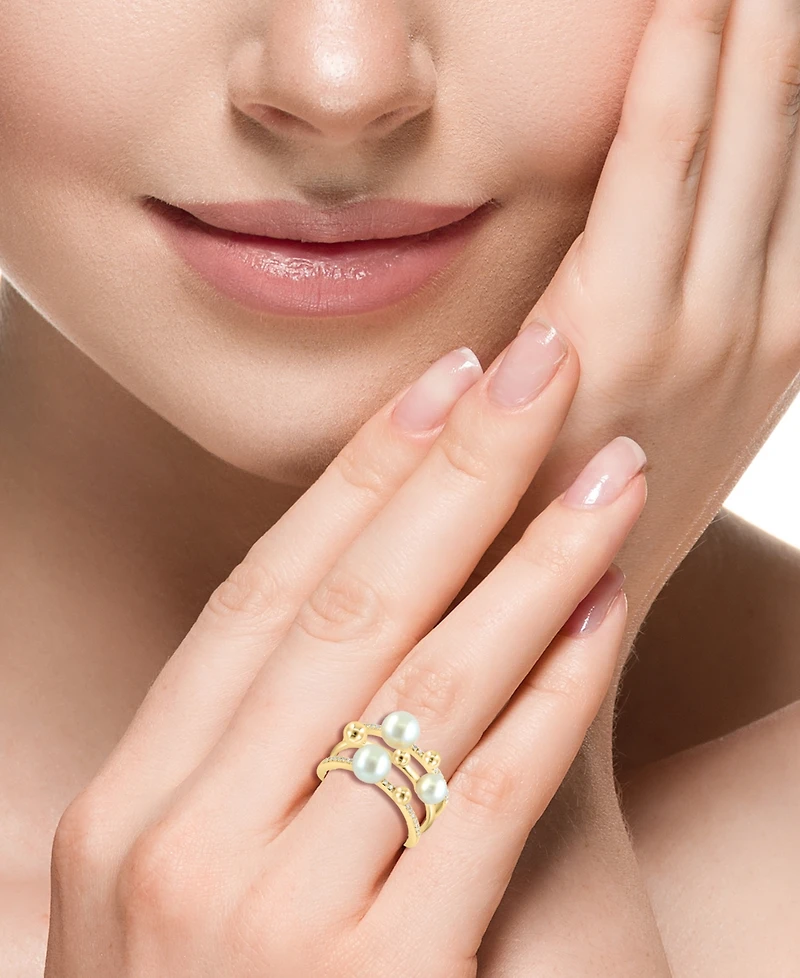 Effy Freshwater Pearl (5-6mm) & Diamond (1/10 ct. t.w.) Multirow Statement Ring