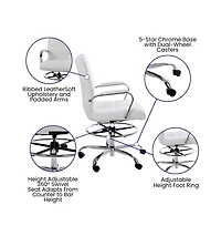 Merrick Lane Tevia Mid-Back Drafting Chair With Adjustable Foot Ring Upholstered Swivel Chair With Chrome Base