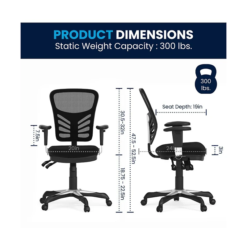Emma+Oliver Mid-Back Mesh Multifunction Executive Swivel Ergonomic Office Chair With Adjustable Arms
