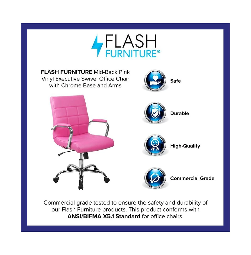 Emma+Oliver Mid-Back Vinyl Executive Swivel Office Chair With Chrome Base And Arms