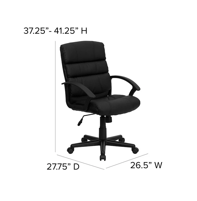 Emma+Oliver Mid-Back Leather Swivel Task Office Chair With Accent Divided Back And Arms