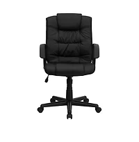 Emma+Oliver Mid-Back Leather Ripple And Accent Stitch Upholstered Swivel Task Office Chair With Arms