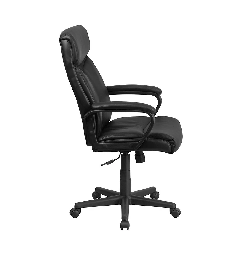 Emma+Oliver High Back Leather Executive Swivel Office Chair With Slight Mesh Accent And Arms