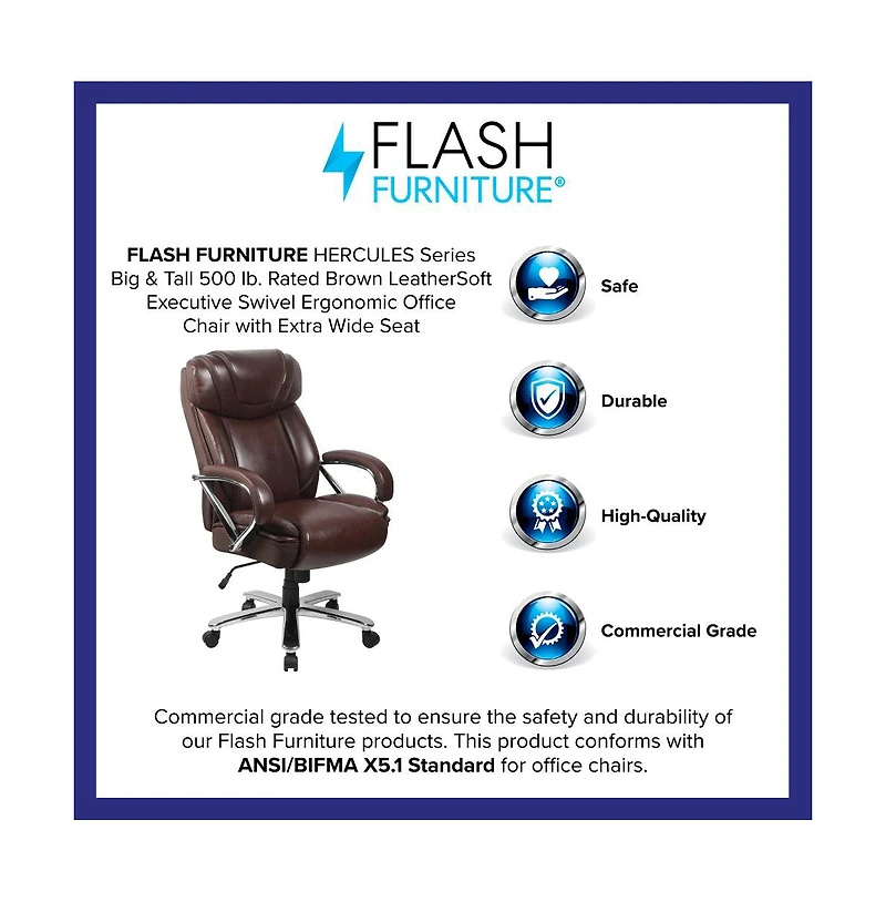 Emma+Oliver 500 Lb. Big & Tall Leathersoft Executive Ergonomic Office Chair With Wide Seat