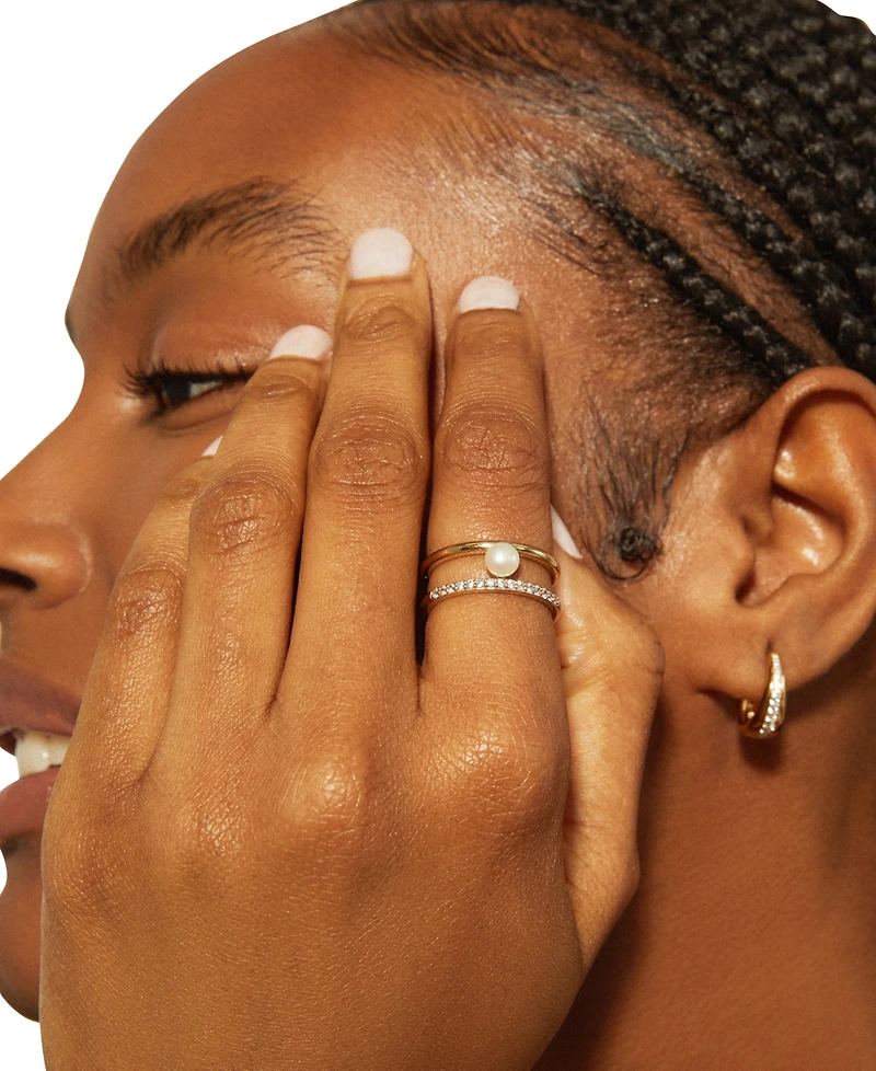 Audrey by Aurate Cultured Freshwater Pearl (5mm) & Diamond (1/6 ct. t.w.) Openwork Double Row Ring Gold Vermeil, Created for Macy's