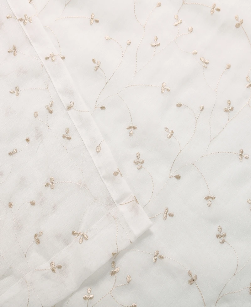 Superior Traditional Embroidered Delicate Flower Farmhouse Sheer Grommet 2-Piece Curtain Panel Set with Grommet Header Top