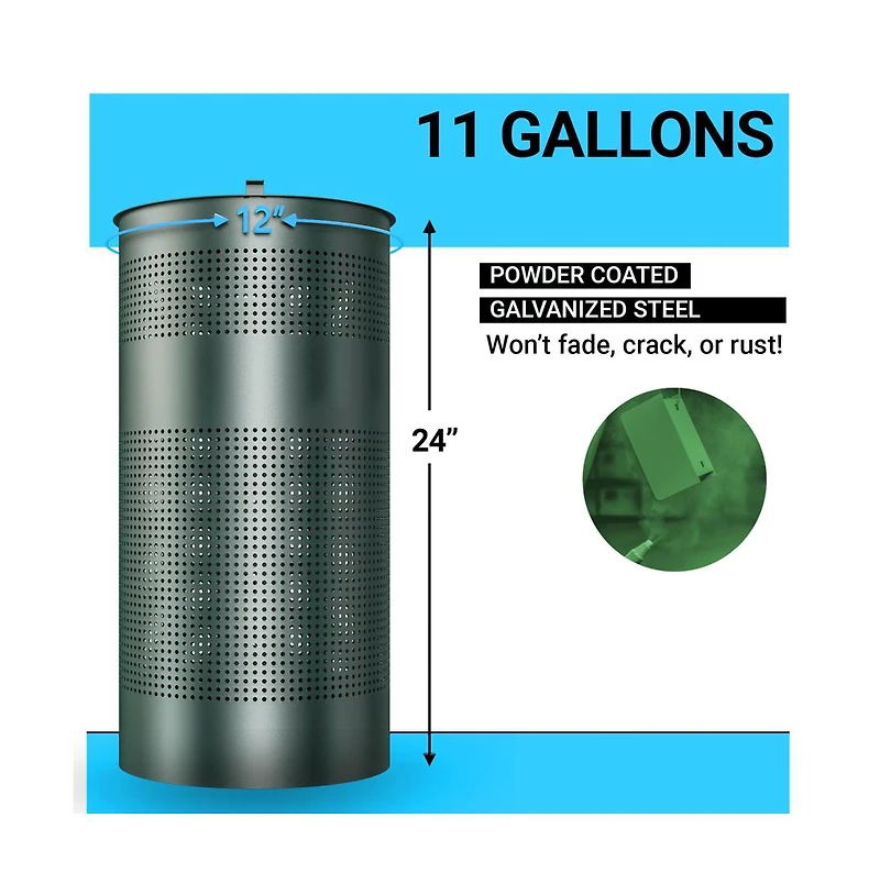 Emma+Oliver Kirk 11.5 Gallon Stainless Steel Outdoor Trash Can With Lid, Freestanding Or Mountable Design, 20 Trash Bags Included