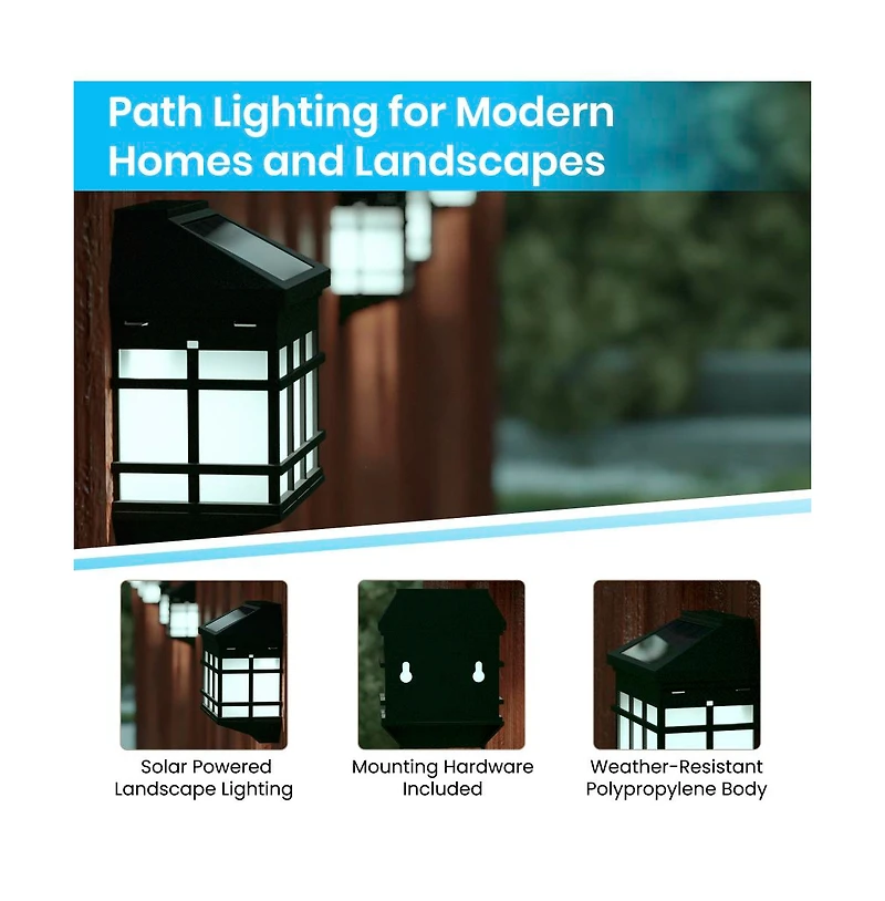 Wall Mount Led Solar Powered Fence And Deck Lights - All-Weather Decorative Set Of 6