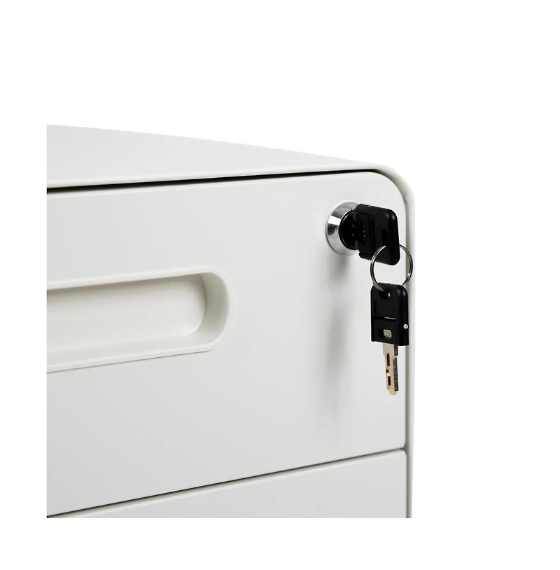 Emma+Oliver Ergonomic 3-Drawer Mobile Locking Filing Cabinet Storage Organizer