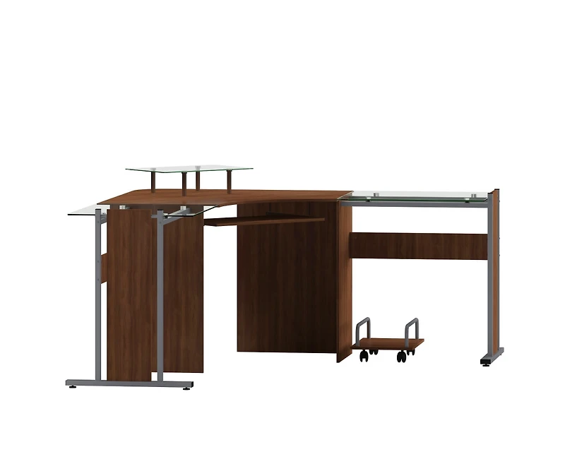 Laminate Corner Desk With Pull-Out Keyboard Tray And Cpu Cart