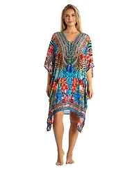 La Moda Clothing Women's V-neck Short Kaftan Dress
