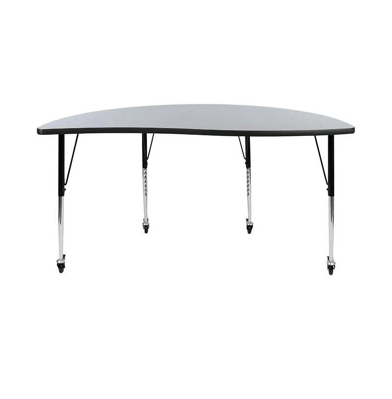 Emma+Oliver Mobile 60" Half Circle Wave Flexible Collaborative Adjustable Height Activity Table