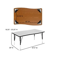 Emma+Oliver 28"W X 47.5"L Rectangle Wave Flexible Collaborative Kids Adjustable Activity Table