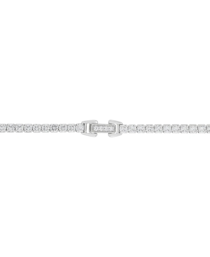 Arabella Freshwater Pearl (9x7mm & 8x6mm) Cubic Zirconia Knotted 17" Lariat Necklace in Sterling Silver