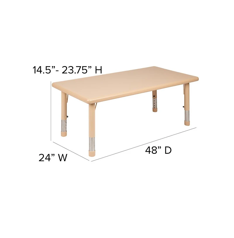 Emma+Oliver 24"W X 48"L Rectangular Plastic Height Adjustable Activity Table